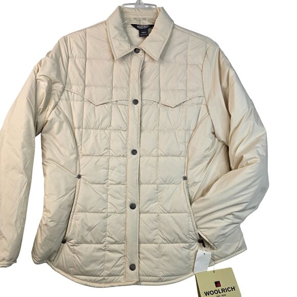 Woolrich Womens Insulated Quilted Shirt Jacket S Water Resistant Beige New Tags - Picture 1 of 14
